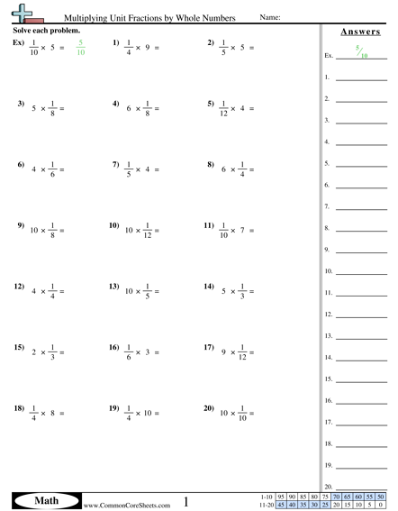 Multiplying Unit Fractions by Whole Numbers Worksheet - Multiplying Unit Fractions by Whole Numbers  worksheet